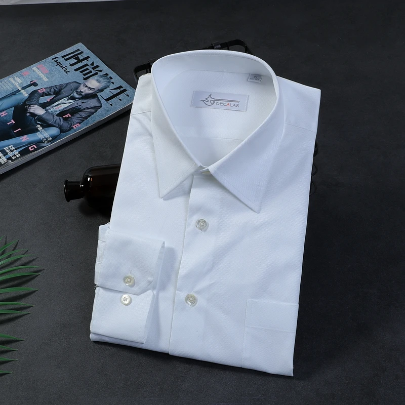 DECALAR断码清仓男士140支DP纯棉白色暗纹商务正装大方领长袖衬衫