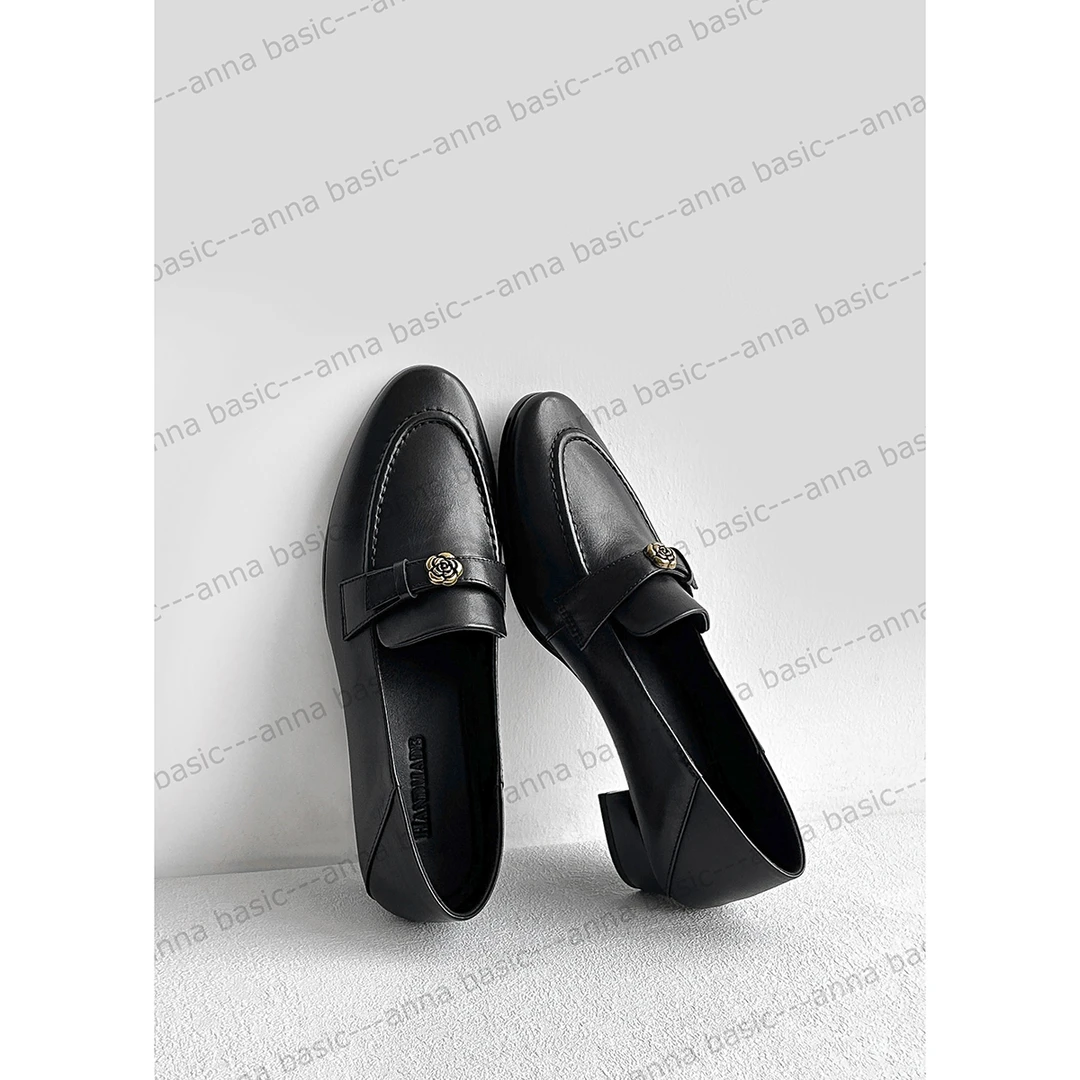 3cm/FC1801牛皮粗跟单鞋女韩版百搭乐福鞋英伦风真皮平跟圆头