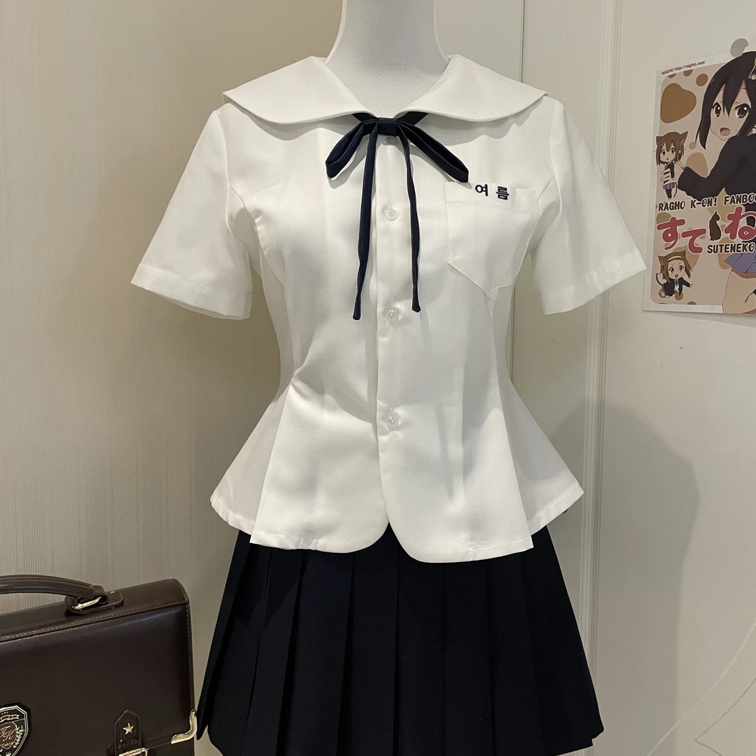 小栀/零度句号原创圆领短袖jk衬衫日系收腰花瓣摆可爱学院风制服