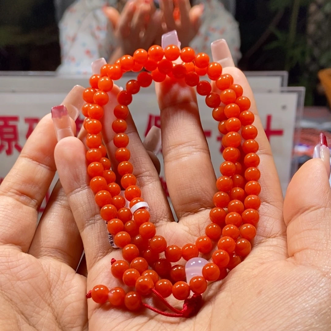 南红玛瑙6+柿子红108珠串未镶嵌