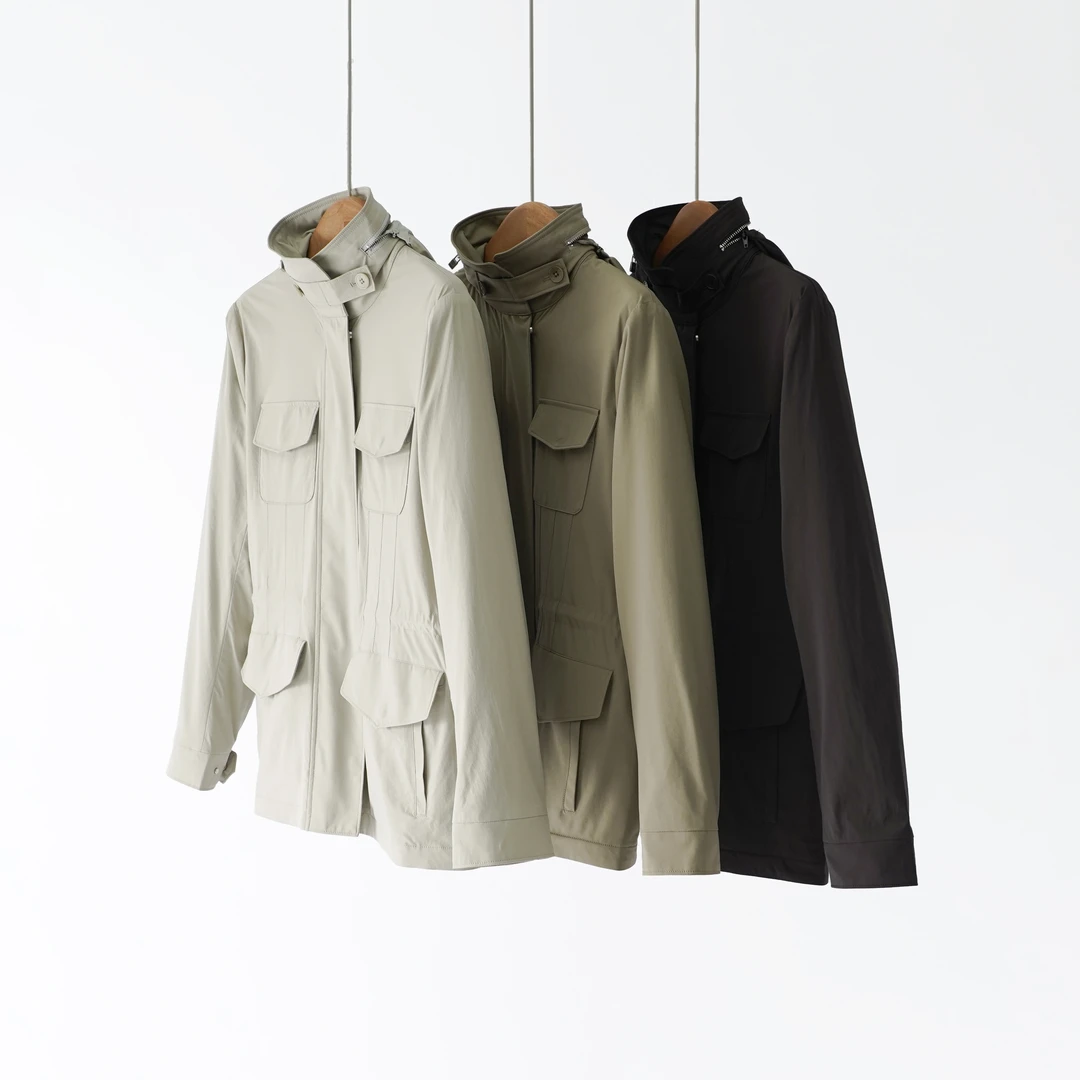 【YS11625】25秋冬新款科技面料带帽收腰多口袋猎装外套女