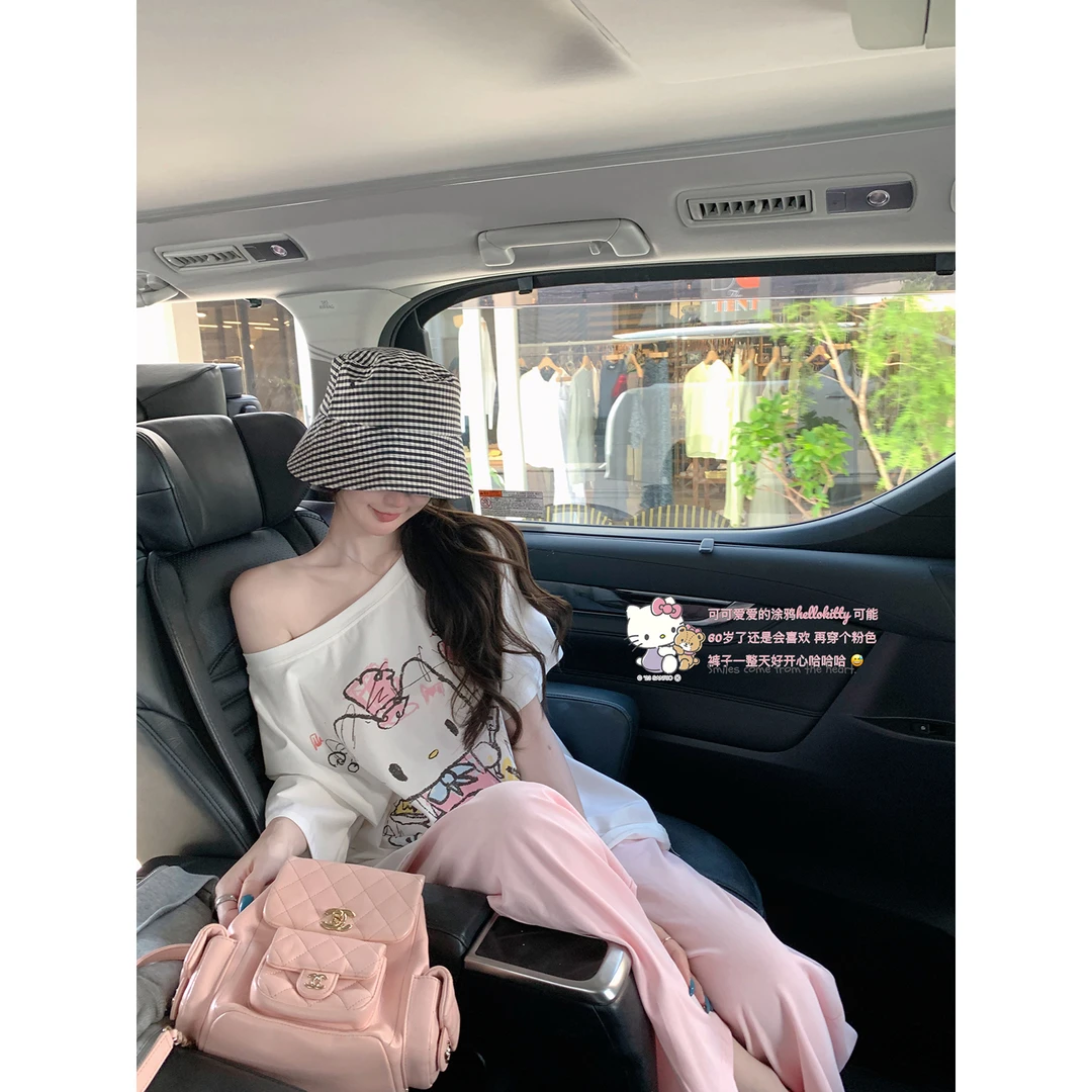 白水女可爱涂鸦t 露肩印花半袖T恤斜肩上衣B50550929 B50551622