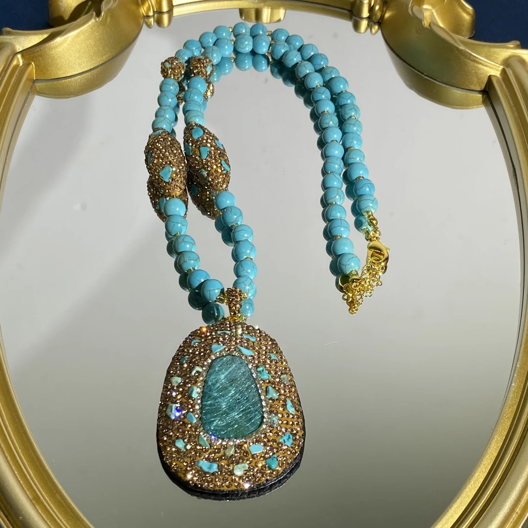 铜合金合成锆石项链 TTSD 蓝色时尚设计款毛衣链 2768