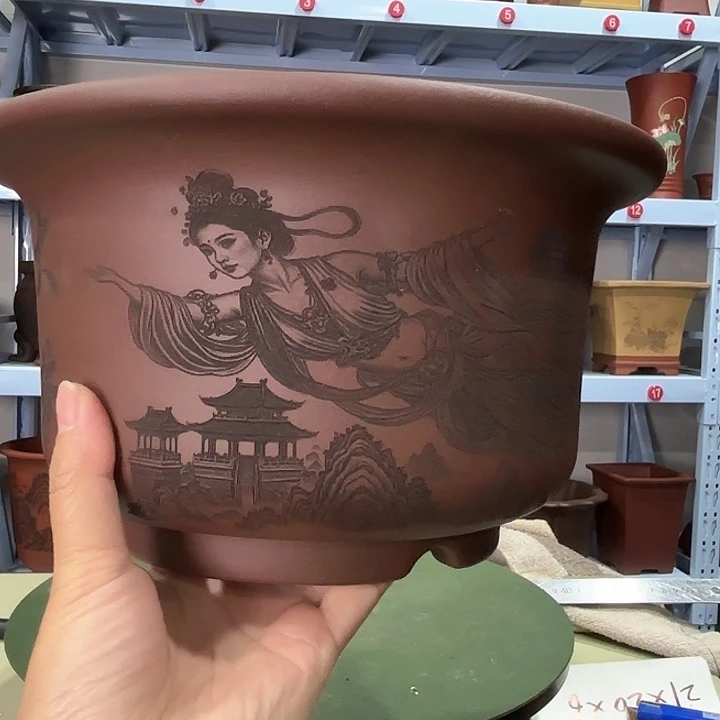 花盆紫砂刻绘敦煌