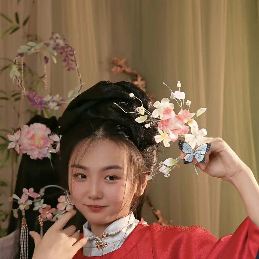 大麦吖古风发饰汉服绒花发簪 手工制作默认微瑕 均有色差