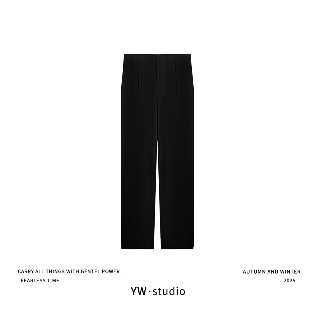 YUWEI/定制 高智感女士黑色进口西装直筒长裤 CYPM25071