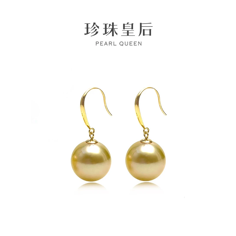 【珍珠皇后】经典18K金海水金珍珠高跟鞋耳勾（11-12mm）