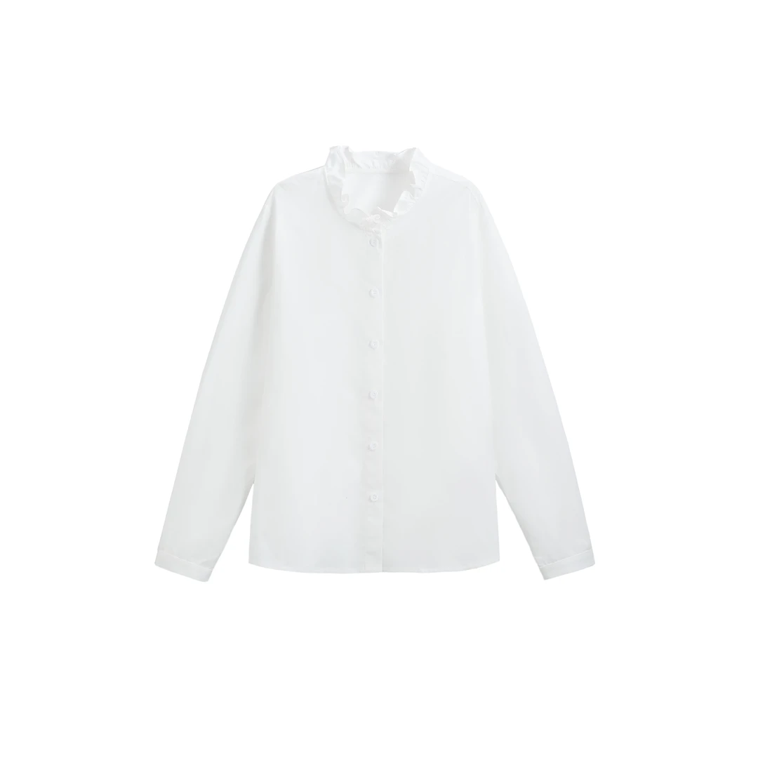 李子木先生白衬衫女长袖上衣荷叶领内搭打底衬衫欧若风微胖穿搭