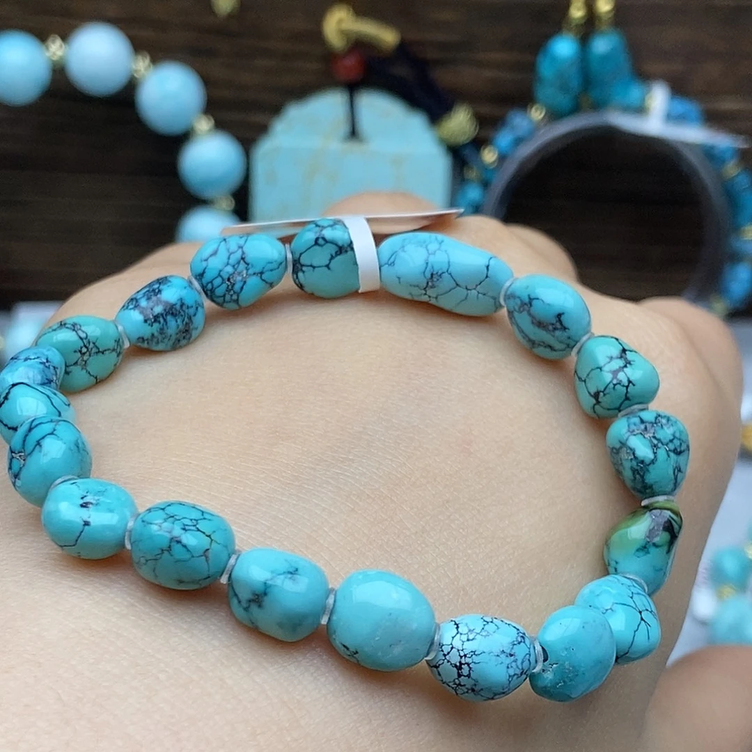 绿松石未镶嵌精品水草纹豆豆手串