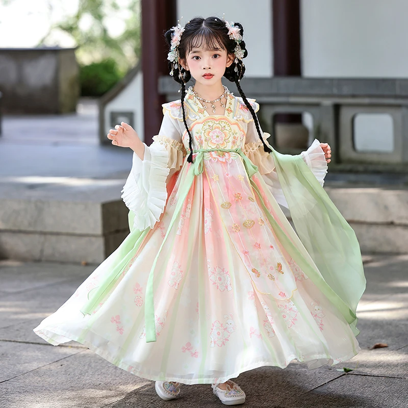 99571女童汉服儿童连衣裙春秋古装中国风唐装襦裙洋气公主裙子