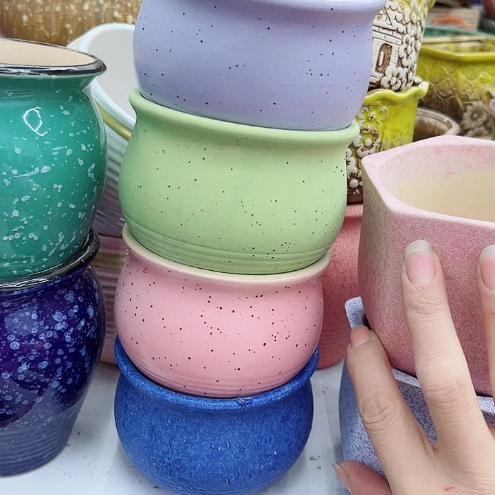 多肉绿植陶瓷花盆9.9包邮，有孔