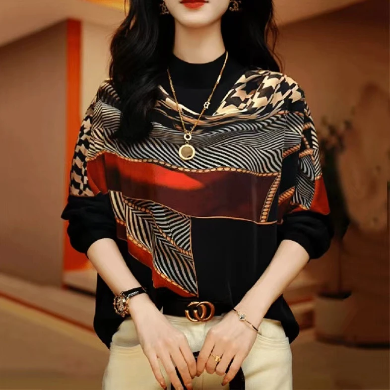 【贵妇装】小衫气质印花显瘦舒适原创遮肉新款气质衬衣百搭遮肉上衣