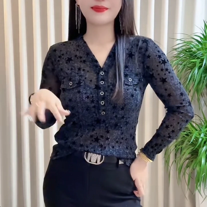 862款印花针织防晒显瘦长袖植绒夏季碎花T恤