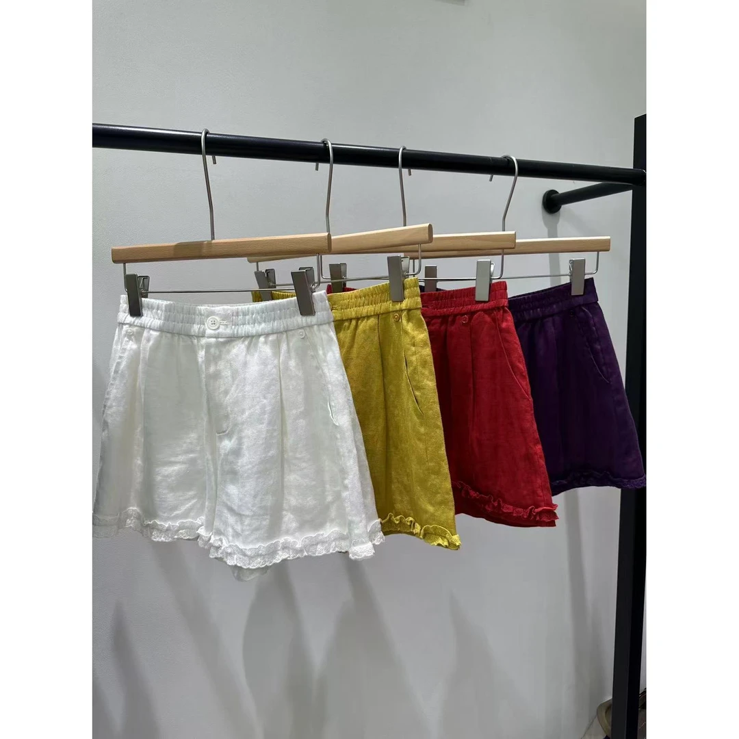 Mozch 亚麻清凉透气绣花花边减龄设计款短裤1991