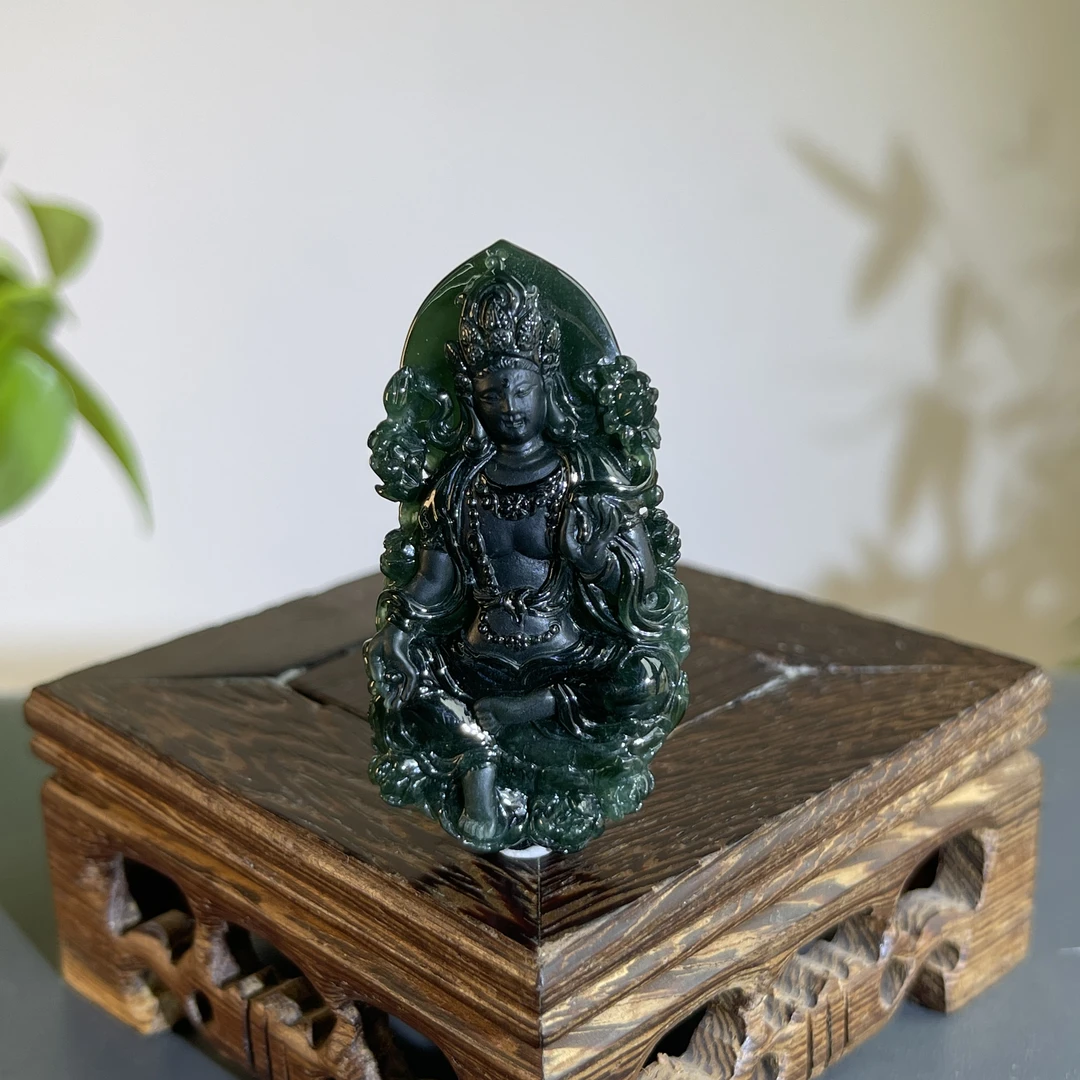 JTB27-131 黑色天然翡翠A货 黑-自在观音 （分单1）