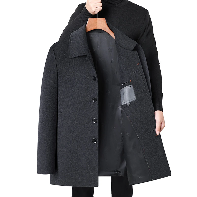 春秋中长呢子毛呢大衣中老年爸爸男士羊毛呢大衣休闲秋冬