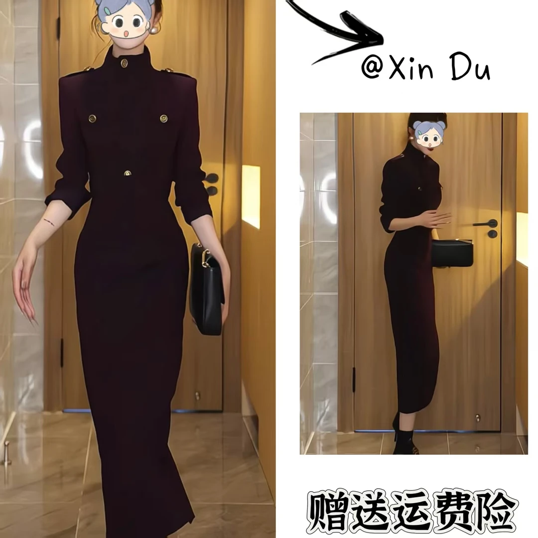 2025秋季新款时尚显瘦气质女士网红洋气连衣裙百搭款D23225