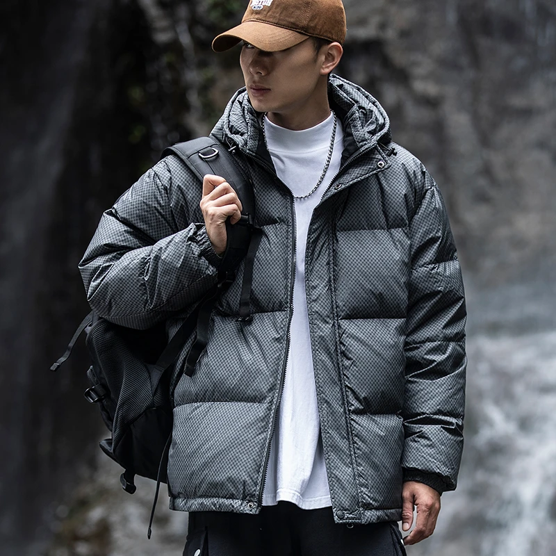 连帽羽绒服宽松百搭保暖90白鸭绒潮牌男款斑点外套