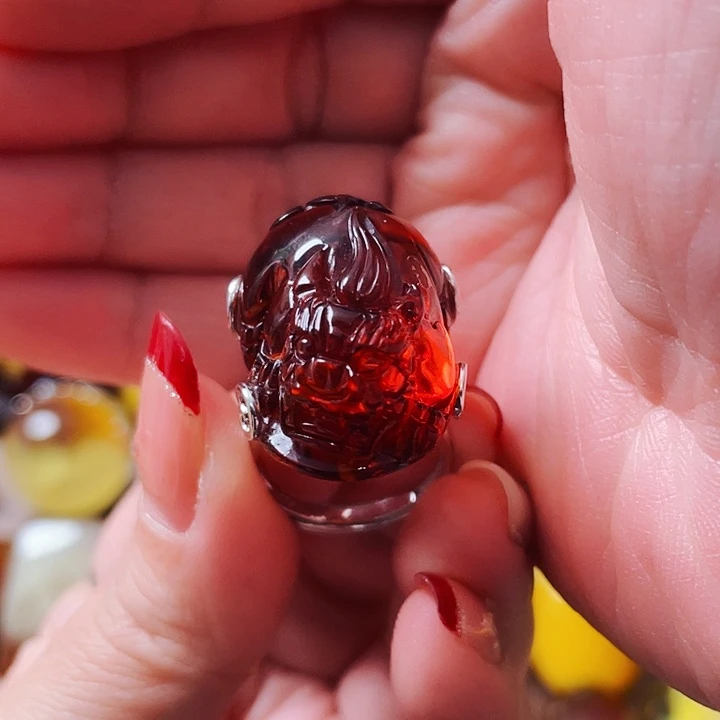 琥珀戒指银S925镶嵌小*戒指