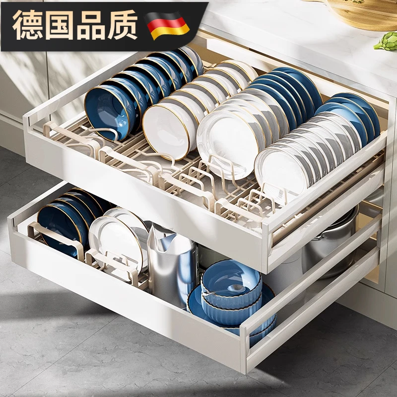 不锈钢厨房置物架抽屉碗碟沥水架内置多功能碗架柜内分隔沥水碗架