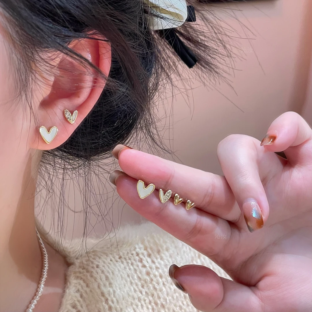 【沁汝饰品】FM741金色爱心耳钉六件套精致百搭['双11好物']