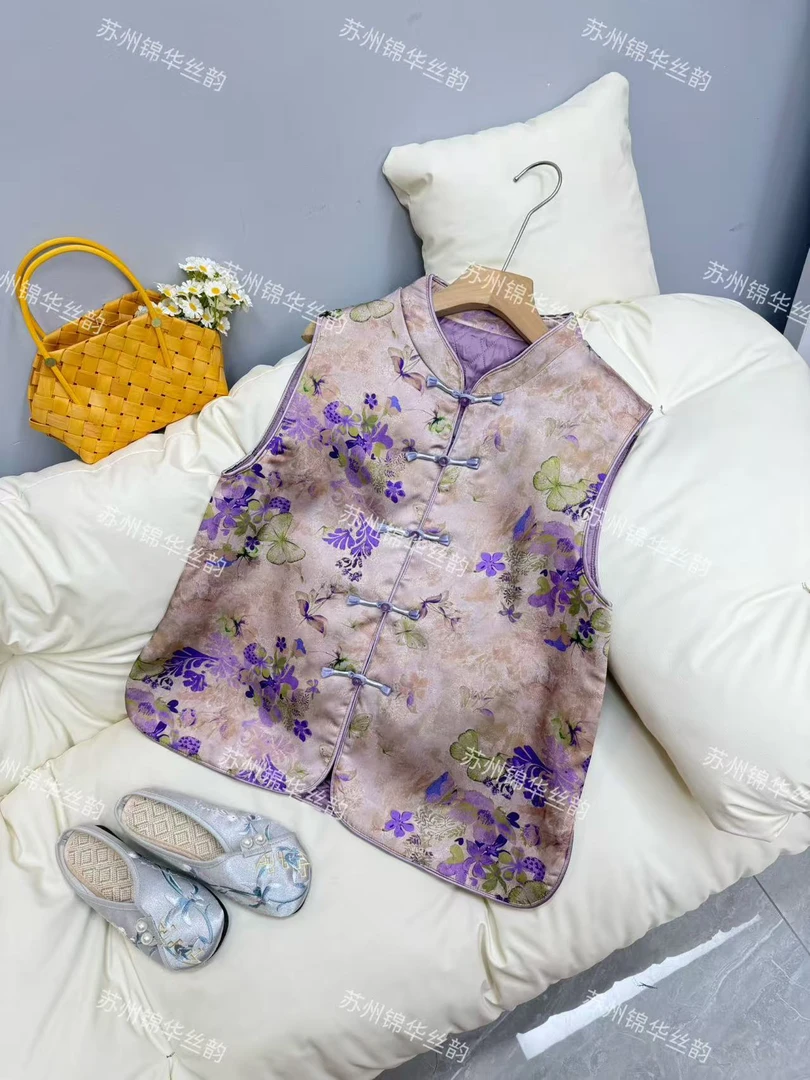 【紫韵马甲】单排扣方领通用绣花复古大花百搭休闲上衣MJ30