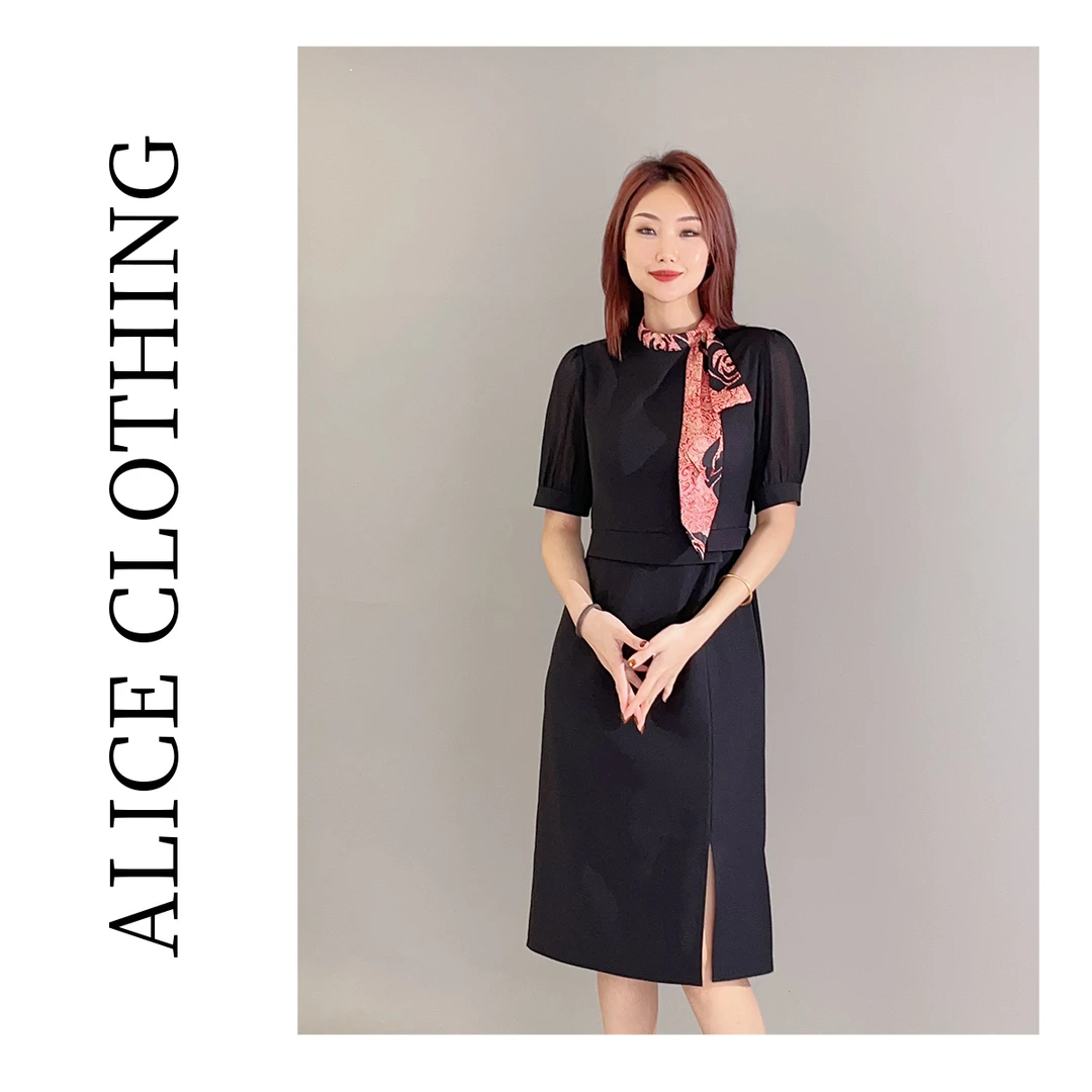 1【ALICE “优雅乐章”时髦连衣裙】印花飘带 知性端庄 H1032948Q