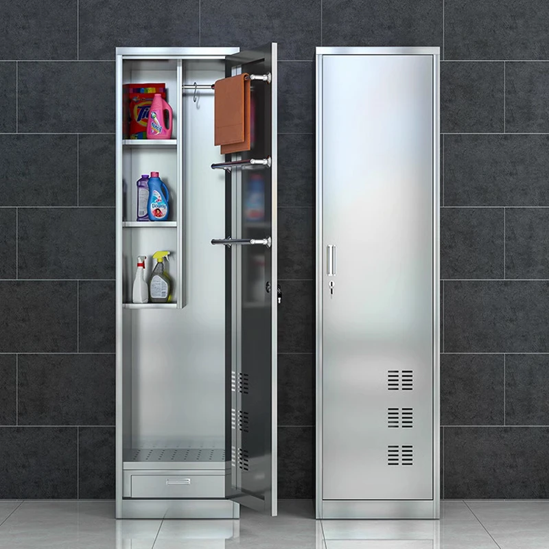 304不锈钢清洁柜学校卫生柜酒店工具保洁柜阳台拖把柜杂物收纳柜