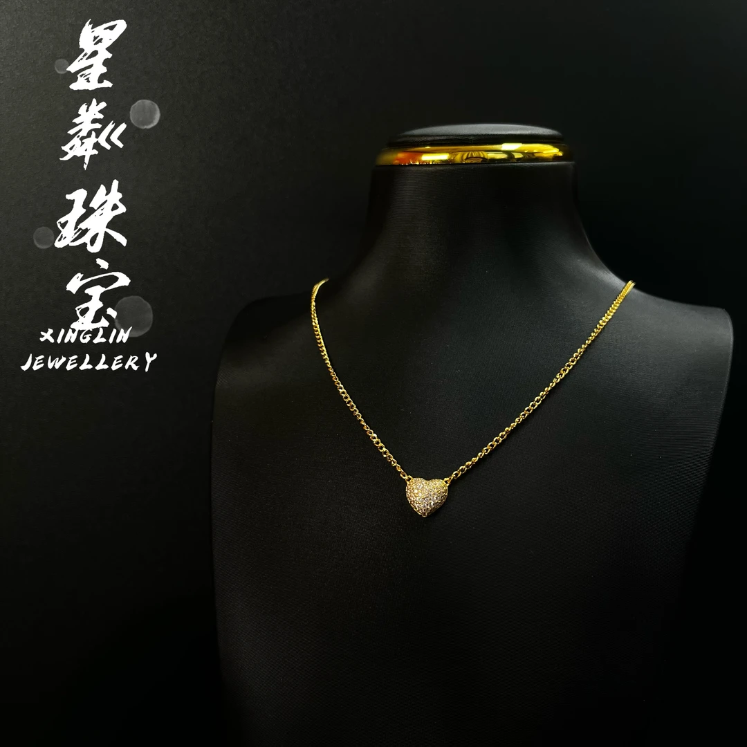 【爱心钻钻项链】足金999黄金5G高级ins风项链爱心项链