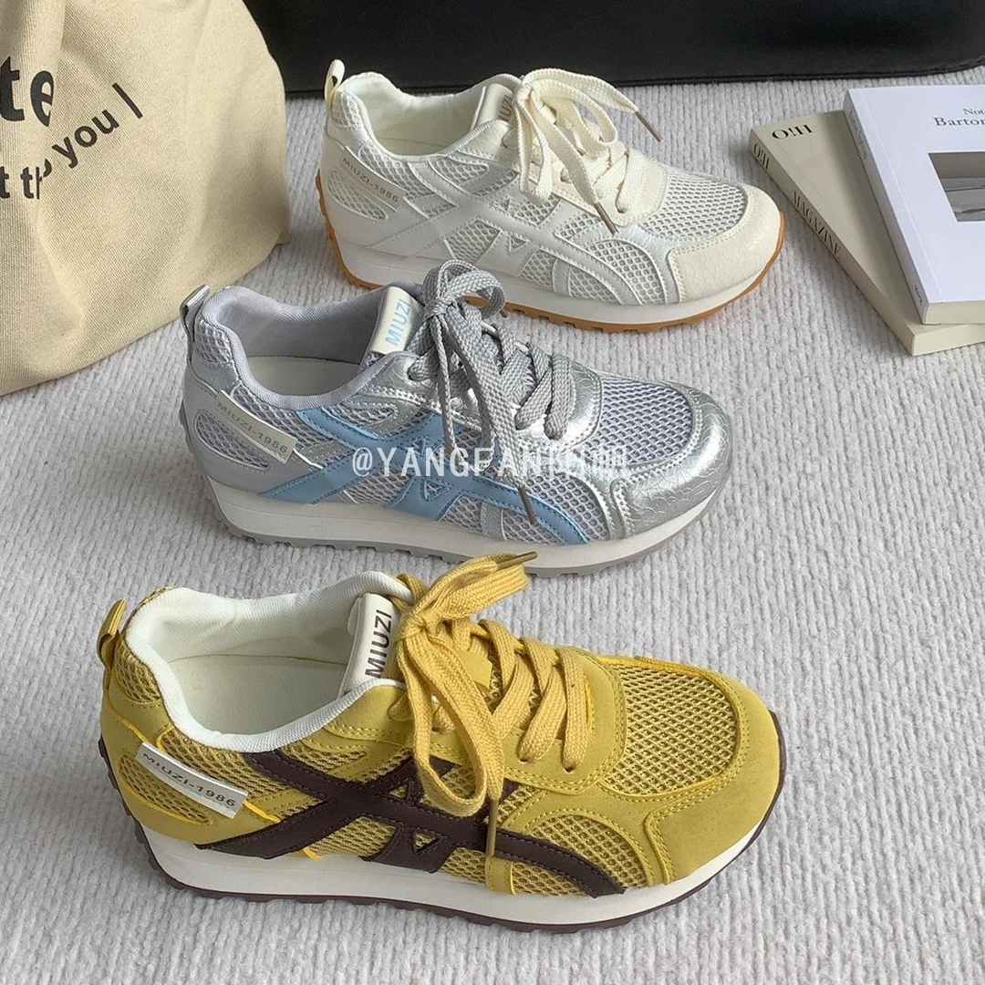 YANGFAN阳帆2025夏季新款厚底网面老爹鞋女百搭内休闲阿甘鞋