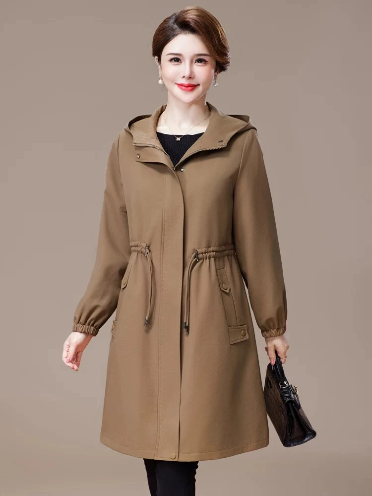 25209风衣大码新款连帽春秋季中长款洋气大衣休闲宽松外套棉服