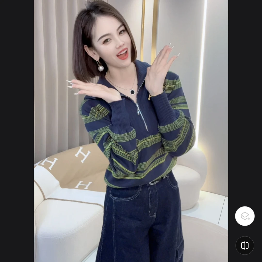 【权燕】166 #冬季新款翻领针织衫2025款时尚百搭上衣