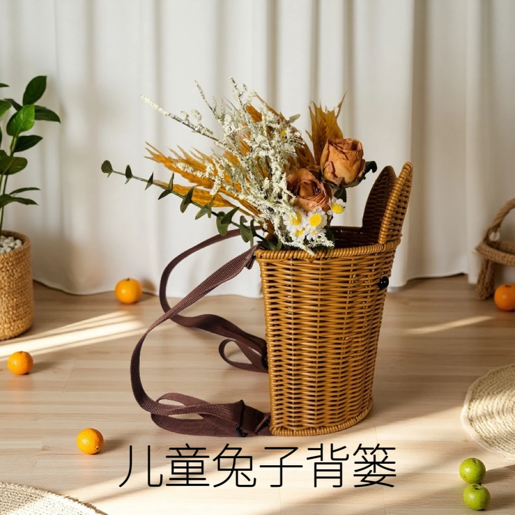 儿童兔兔背篓拍照打卡野餐露营收纳仿藤户外家用储物收纳筐装零食