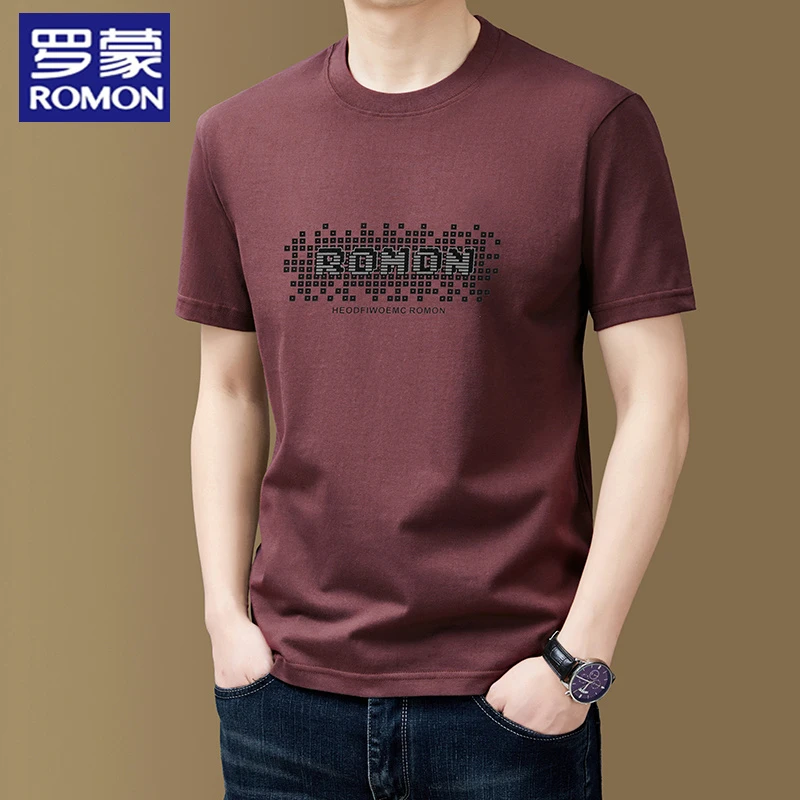 罗蒙品牌男士休闲时尚简约短袖T恤夏季纯棉透气舒适潮流上衣男装