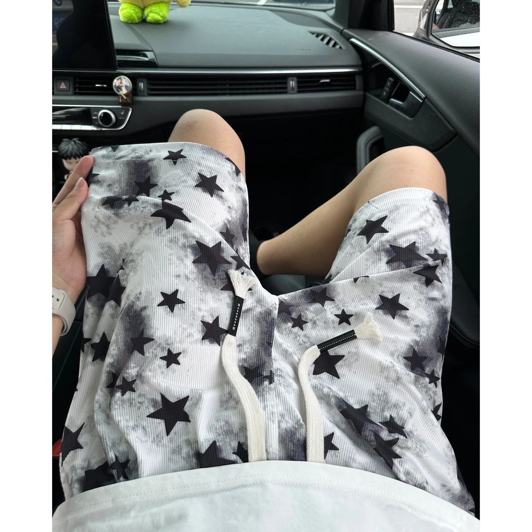 美式五角星短裤夏季薄款潮牌外穿大裤衩沙滩中裤休闲运动五分裤子