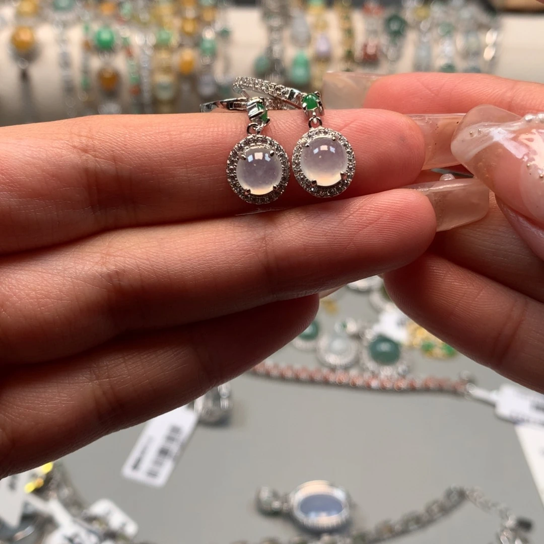 翡翠戒指银S925镶嵌耳钉56