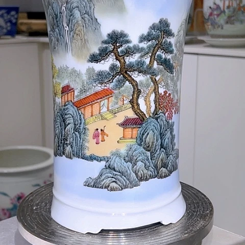 摆件粉彩山水诗文陶瓷