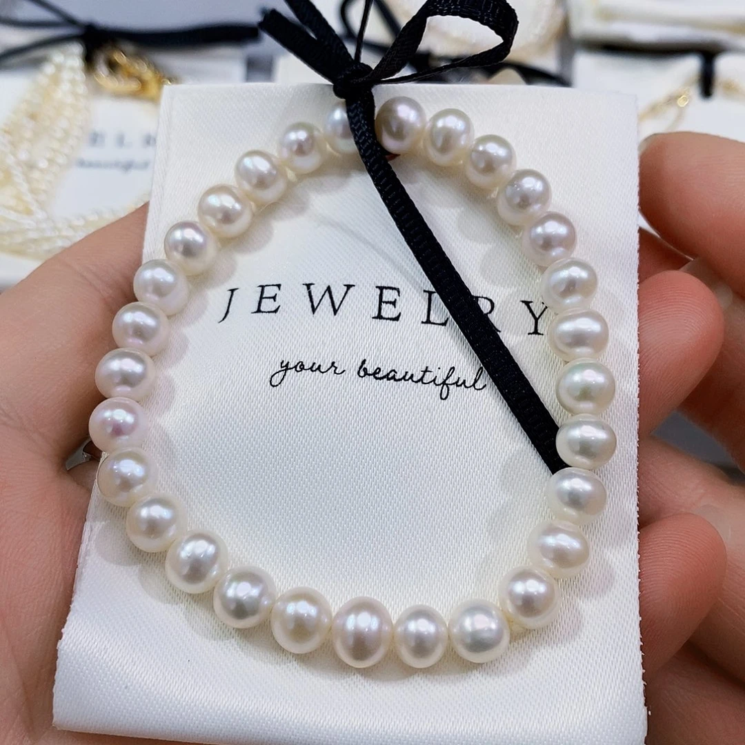 未镶嵌淡水珍珠天然极光淡水7mm设计款手链