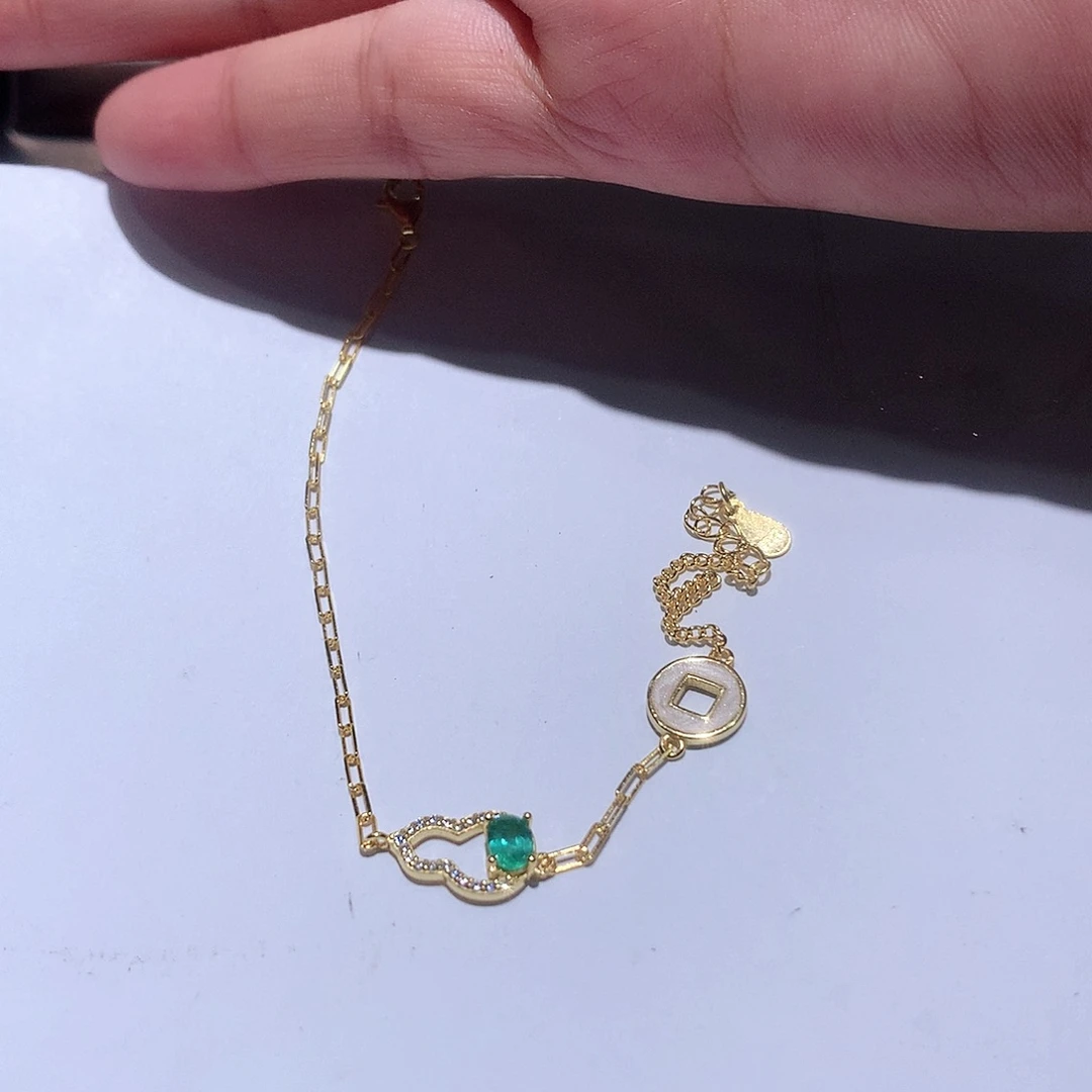 手链银S925镶嵌祖母绿