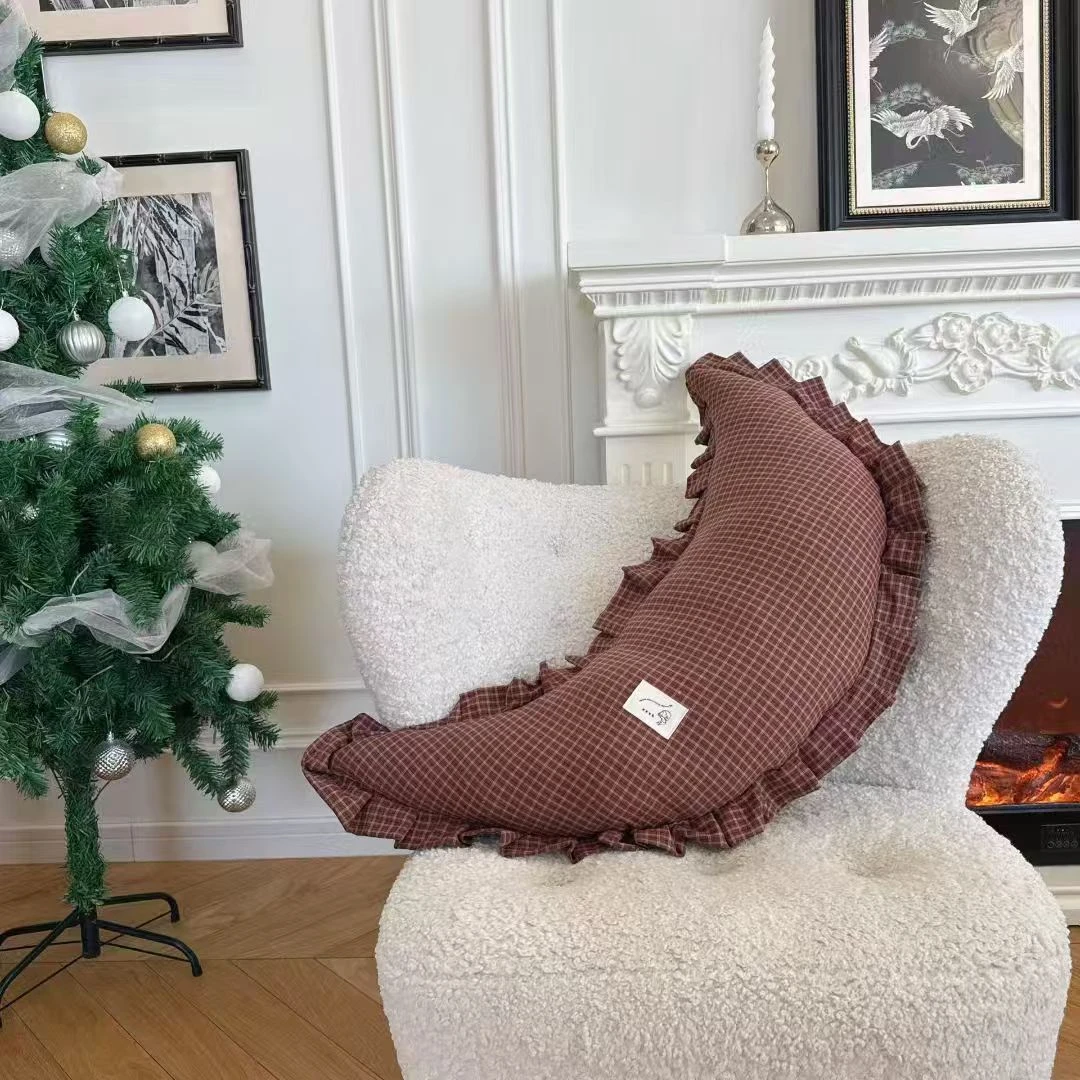 大月亮抱枕-韩系格纹纯棉月亮抱枕睡觉夹腿神器