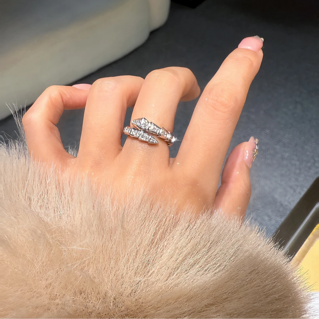 QANNA【满钻蛇戒】【重金】轻奢欧美鳞片蛇骨钻石戒指蛇戒情侣同款AY