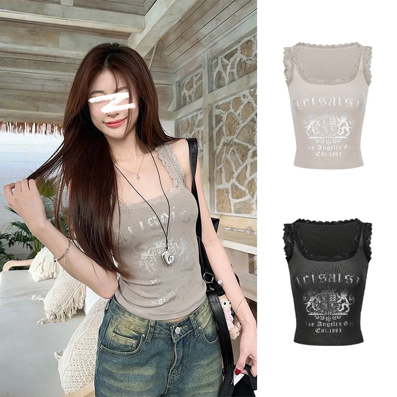 Moses Queen/魔西女王美式蕾丝花边吊带背心女夏季设计感内搭上衣