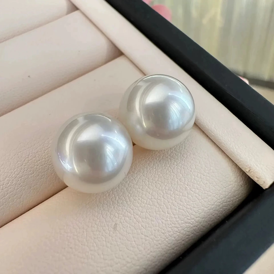 WE-Z3928 10-11mm大点位天然淡水珍珠微瑕正圆耳钉（不含证书）
