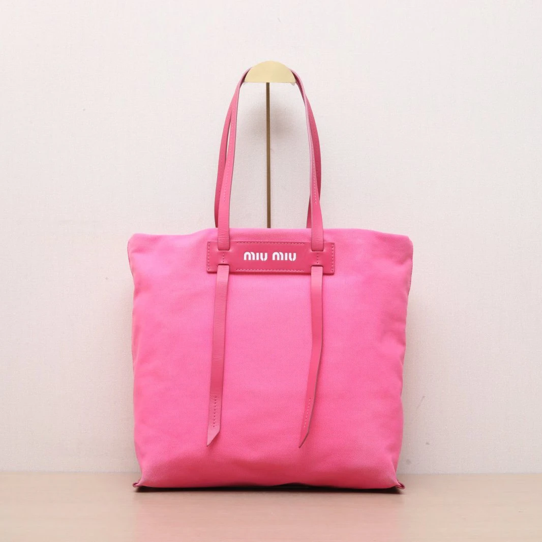 95新 MIU MIU/缪缪  粉色 帆布 无 手提沙滩包 单肩包P215562881