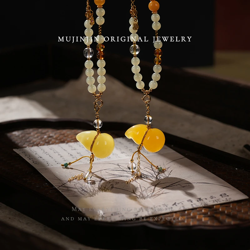 【木槿槿】天然蜜蜡吊坠女款国风设计款时尚珠宝首饰项链多样性发一