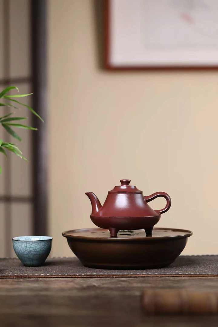 HB宜兴正宗紫砂壶原矿石红料光素三足云炉壶家用高档泡茶壶茶具
