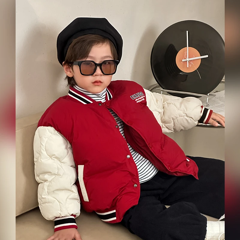 陈大猪LUSON男童外套【软软萌宠】防泼水拼色羽绒棒球服MWD3116