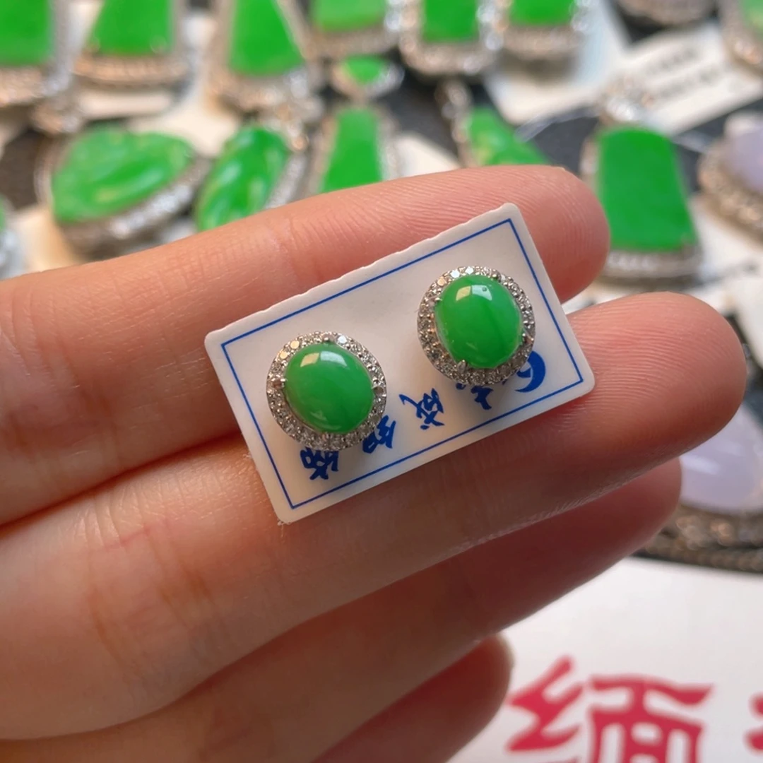 翡翠银S925镶嵌吊坠(不含链)耳钉