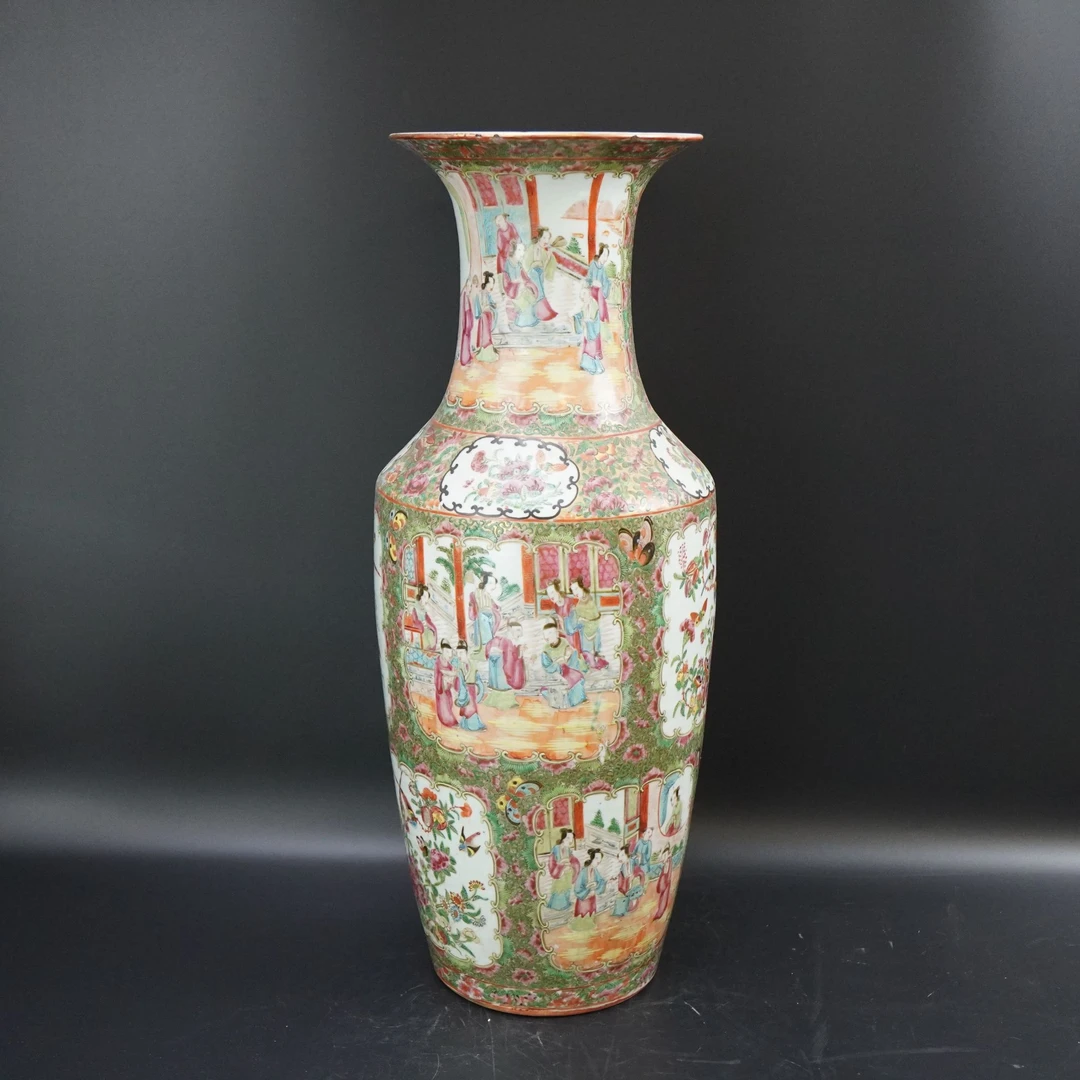 Lot.25080124清同治广彩开窗人物花鸟纹赏瓶 高：约62cm