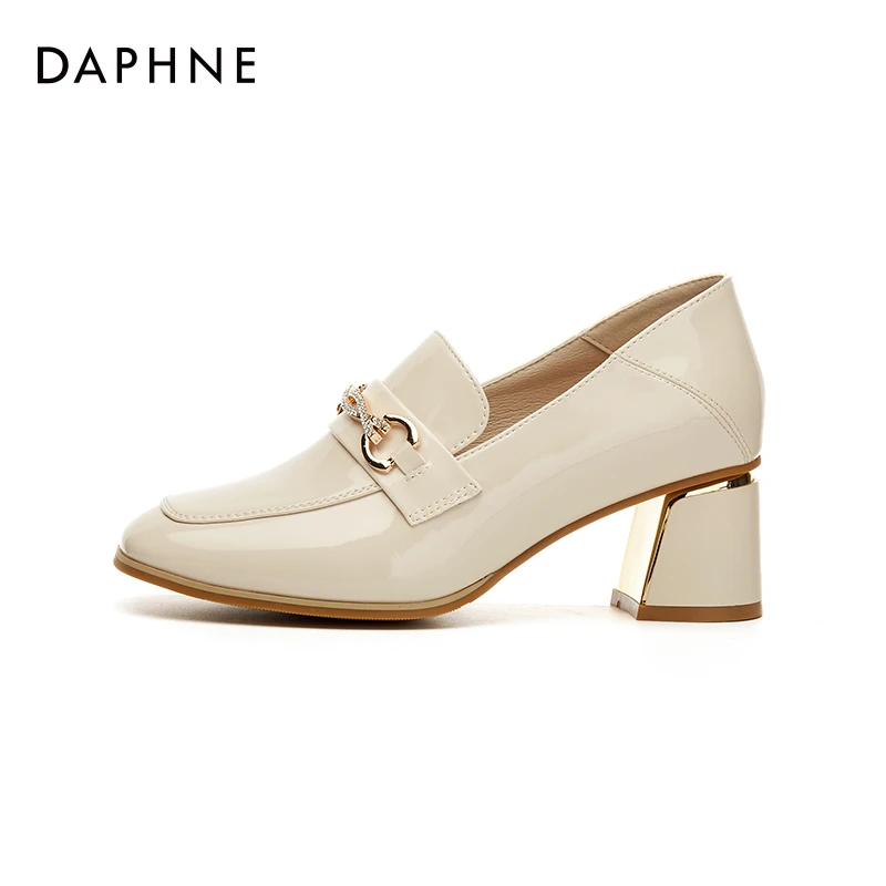 达芙妮真皮粗跟新款秋季中跟乐福鞋不累脚工作鞋女士皮鞋爆款单鞋